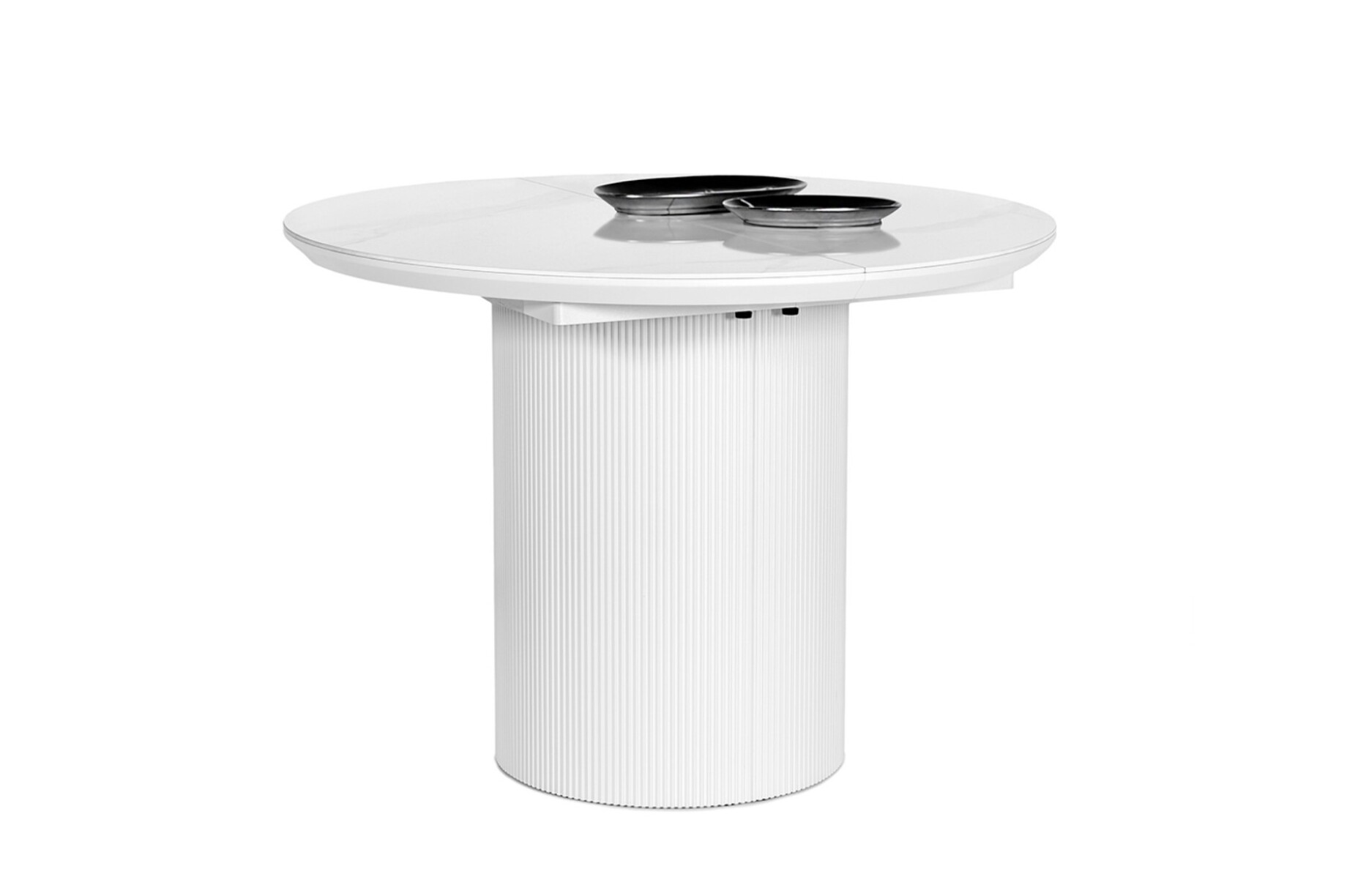 Okragly bialy stol ze spiekiem kwarcowym rozkladany z 4 wkladkami po 50cm producent e1727701294659