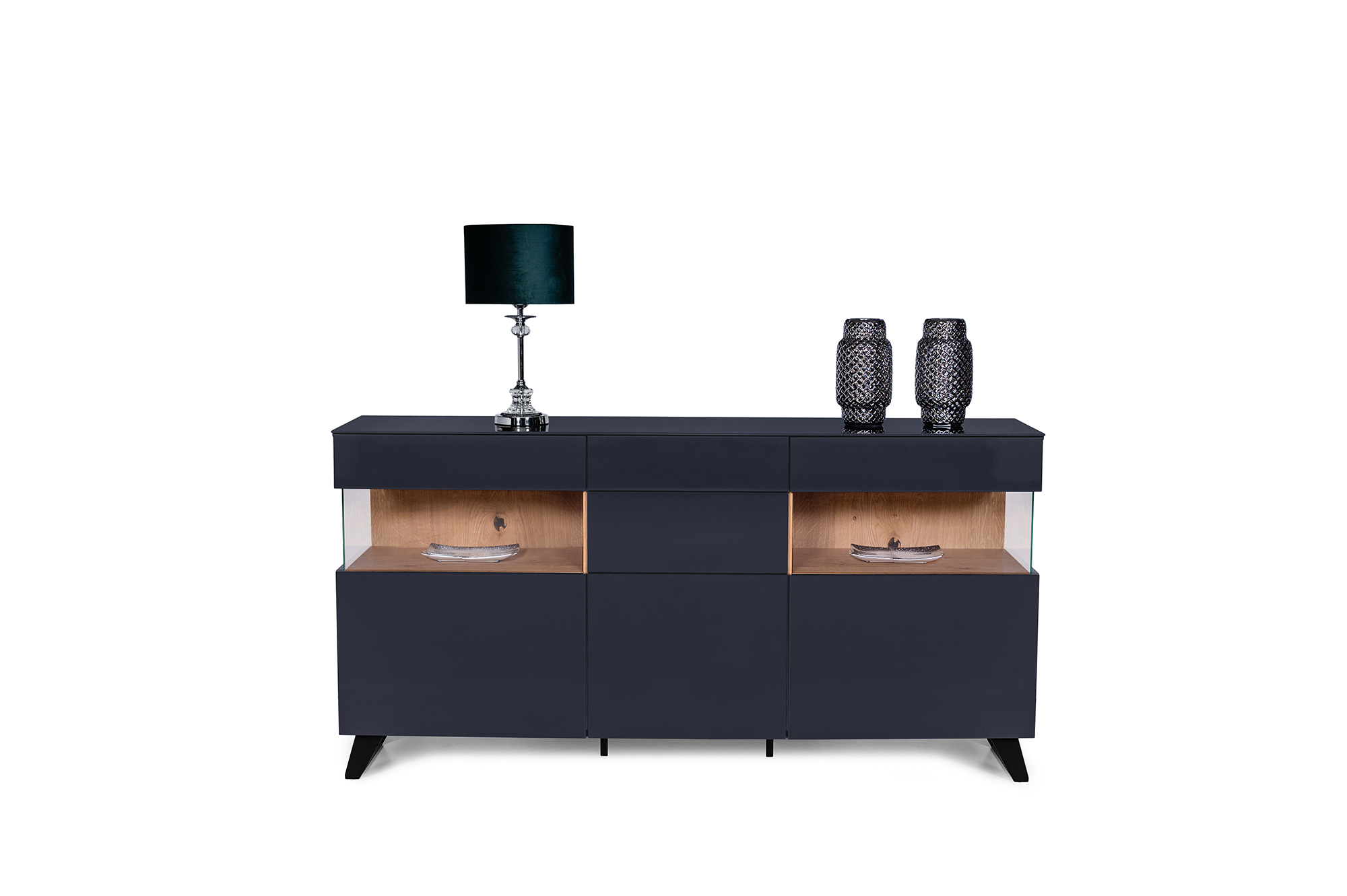Komoda ZEUS IV 3D + oświetlenie LED na metalowych czarnych nogach