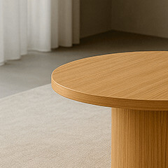 drewniany okrągły stolik nowoczesny minimalistyczny design salon